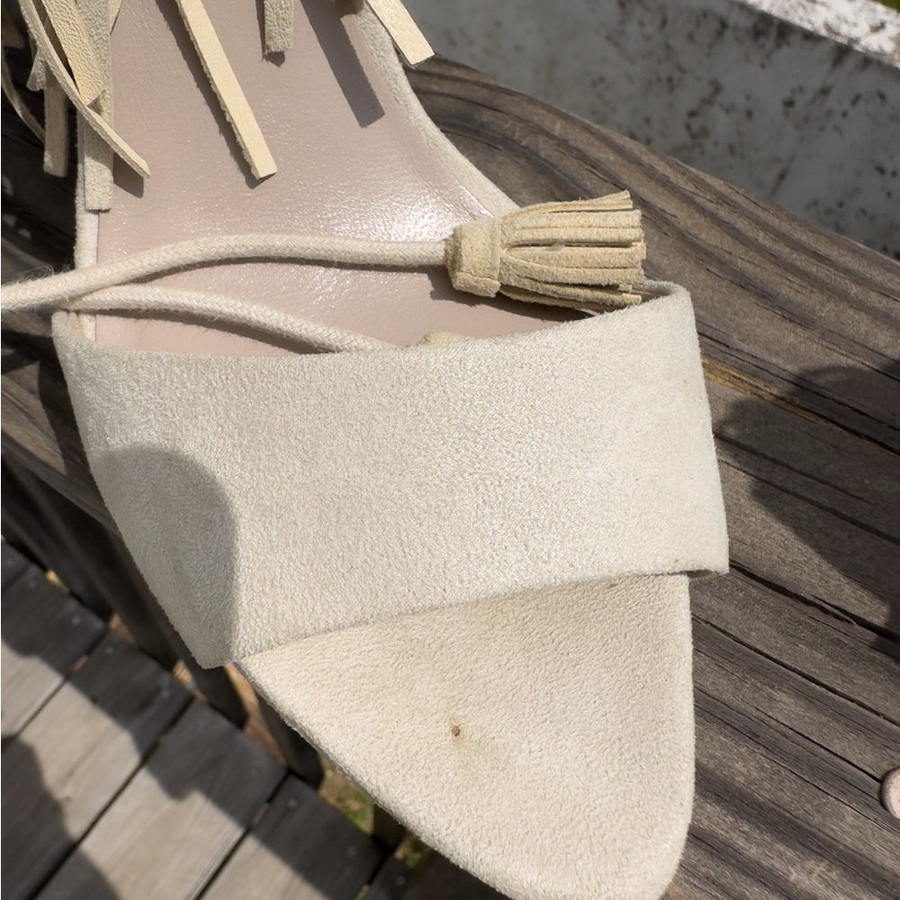 Fringe Cream Women's Sandals - Picture 10 of 16
